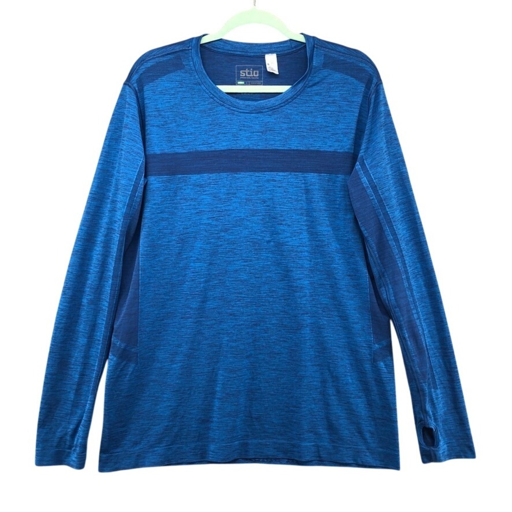 Stio Performance Shirt Mens Large Blue Space Dye Long Sleeve Thumbhole 200064